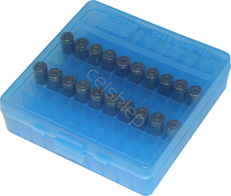 Pudełko na amunicję krótką P-100-45-24 MTM (100szt,45ACP,40SW...) niebieskie P-100-45-24